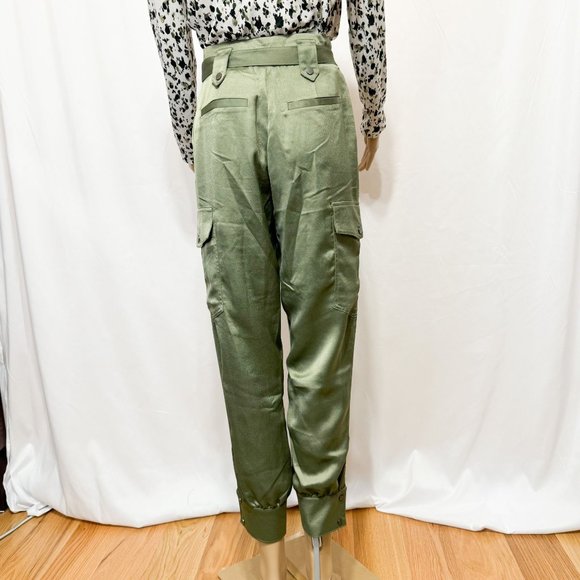 Guess NWT Sz4 Lichen Leaf Green Cargo Flap Patch Pockets Silky Band Cuff Pants - Picture 5 of 15